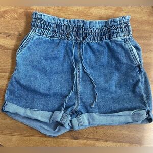 l&M Premium Denim Shorts Womens High Rise Blue Jean Pockets Wide Leg Cotton Sz S